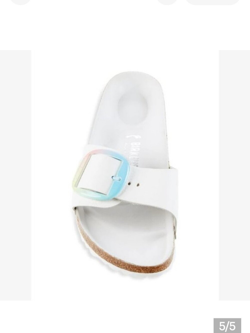 Birkenstock Madrid White Slide Sandal with Iridescent Buckle Size 7.5 - Picture 2 of 9